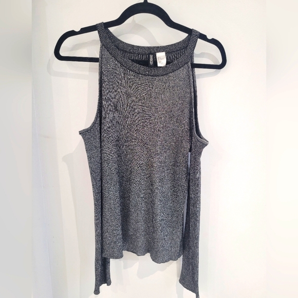 H&M Shiny Gray Cold Shouldwe Knit Top-Medium - Picture 1 of 3